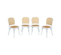Sweeek - Sillas de madera y ratán vintage, set de 4, Montparnasse, Blanco, 44.5x48x89.5 cm Blanco