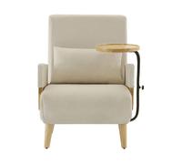 Sillón 3 en 1 - función de cama, con bandeja de madera, sillón reclinable, asiento acolchado - beige