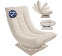CASARIA Sillón Relax Giratorio Respaldo Ajustable Pana Crema | 360°, Carga 150Kg, Suave Acolchado, Egonómico, Manual, Base, Funda Pana, Plegable, Resistente, 60x105x87 cm