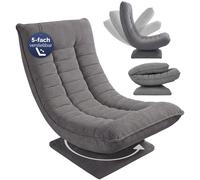 CASARIA Sillón Relax Giratorio Respaldo Ajustable Pana Gris | 360°, Carga 150Kg, Suave Acolchado, Egonómico, Manual, Base, Funda Pana, Plegable, Resistente, 60x105x87 cm