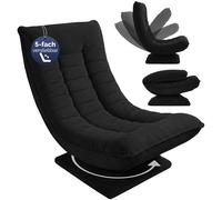 CASARIA Sillón Relax Giratorio Respaldo Ajustable Pana Negro | 360°, Carga 150Kg, Suave Acolchado, Egonómico, Manual, Base, Funda Pana, Plegable, Resistente, 60x105x87 cm