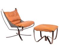 Sillón ARNI LOW con reposapiés naranja - piel sintética, cobre