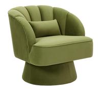 Sillón aterciopelado de salón giratorio de 360 °, sofá de 1 plazas con cojín mullido, silla de relajación cómoda con Striped Back para salón, dormitorio, oficina (70 x 70 x 70 cm, verde)