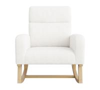 Sillón Balancín de Borreguito Blanco, Mecedora Acolchada con Bolsillos Laterales, Respaldo Alto y Estructura de Madera