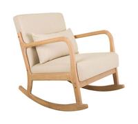 Sillón balancín de madera tapizado color beige 66x88x47/78h cm