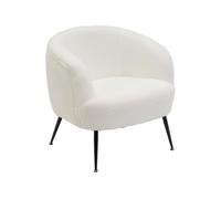 Sillón butaca Redondo con Brazos Blanco de Tela de Borreguito para salón | Diseño ergonómico con patas metálicas negras que ofrece gran estabilidad, elegancia y un confort moderno