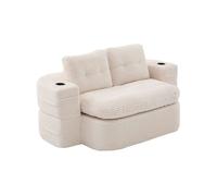 Sillón cama 2 plazas - sofá cama 2 en 1 de pana con respaldo alto, reposabrazos ajustables y portavasos - beige