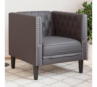 Sillón Chesterfield gris piel sintética, sillón Club acolchado con botones tuftés, silla de sofá cómoda con respaldo y apoyabrazos altos, asiento estable con patas robustas