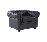 Sillón Chesterfield Tapizado En Piel Color Negro Patas De Madera Oscura Contemporáneo Chesterfield