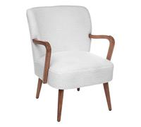 Atmosphera Interior Designer - Sillón Chiara Bouclé, Madera de hevea Blanca Retro Vintage, reposabrazos semirrígidos, diseño Envolvente para salón, Oficina y Dormitorio.