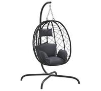 vidaXL Sillón colgante forma de huevo – Ratán sintético y acero – Cojín antracita