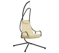 Sillón colgante huevo acero 94 x 107 x 196,5 cm Beige | Diseño moderno, marco de acero duradero, asiento elíptico, cojín incluido, plegable, ideal balcón, jardín, terraza o