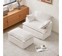 Sillón comprimido en la nube con taburete, sillón convertible de tela de pana suave, para espacios pequeños, salón, vivienda de estudiantes, capacidad de carga hasta 180 kg, no requiere montaje