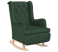 Sillón Con Patas Mecedoras Madera De Caucho Tela Verde Oscuro Vidaxl