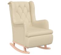 Sillón Con Patas Mecedoras Madera Maciza Caucho Y Tela Crema Vidaxl