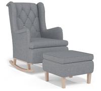 Sillón Con Patas Mecedoras Y Taburete De Tela Gris Claro Vidaxl
