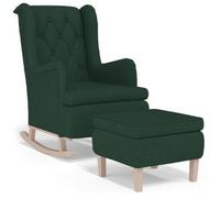 Sillón Con Patas Mecedoras Y Taburete De Tela Verde Oscuro Vidaxl