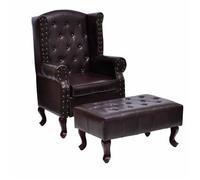 Sillón Con Reposapiés Cuero Sintético Marrón Oscuro Vidaxl