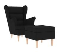 Sillón Con Reposapiés De Tela Negro Vidaxl