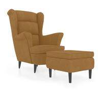 Sillón con reposapiés marrón terciopelo con patas de madera | Tapizado de terciopelo, marco de madera contrachapada estable, patas de madera, reposabrazos cómodos