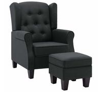 Sillón con reposapiés moderno de tela 100% poliéster y estructura de madera contrachapada, color gris oscuro, para salón o dormitorio - capacidad 110 kg
