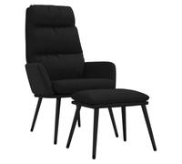 Sillón con reposapiés negro de tela y piel sintética | Marco estable de metal y madera contrachapada, tela transpirable, reposabrazos cómodos, reposapiés para cualquier posición