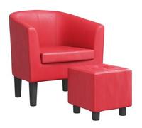vidaXL Sillón con taburete, butaca de relax para salón, oficina y dormitorio, cuero sintético rojo