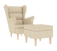Sillón Con Taburete Reposapiés De Tela Crema Vidaxl