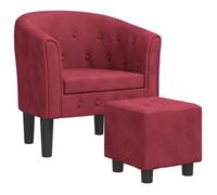 Sillón Con Taburete Terciopelo Rojo Tinto Vidaxl