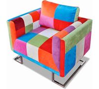Sillón cubo con diseño de retales tela Patchwork patas cromadas