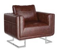 vidaXL Sillón cuadrado en forma de cubo – Cuero artificial marrón, patas cromadas