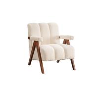 Sillón de acento 77x68,5x77 cm - tapizado bou on estructura de madera y reposabrazos moderno - beige