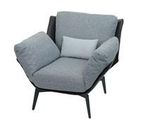 Sillón de cóctel acolchado en pvc negro y tela gris con detalles metálicos negros 04_0006841