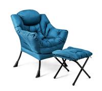 Sillón de Costway con reposapiés, sillón reclinable con reposabrazos, bolsillo lateral y reposapiés, sillón de relax, sillón de televisión, sillón orejero, color azul