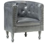 Sillón De Cuero Auténtico Gris Vidaxl