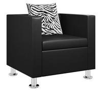 Sillón de cuero sintético negro con almohada, cubo moderno | Asiento ancho, acolchado grueso, fácil de limpiar, pies resistentes, costuras elegantes