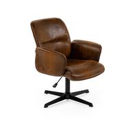 Sillón de descanso giratorio con altura ajustable tapizado en piel sintética efecto ante marrón, diseño vintage con base metálica negra, asiento acolchado y giro 360° ideal para salón, dormitorio o de