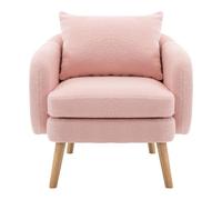 Sillón de felpa con cojín grueso - patas de madera maciza - rosa