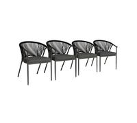 Sillón de jardín apilable de acero y cuerdas, set de 4 negro - 56.5x58x77 cm