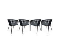 Sillón De Jardín De Cuerda Y Acero Galvanizado, Set De 4, Negro