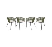 Sillón De Jardín De Cuerda Y Acero Galvanizado, Set De 4, Verde Kaki