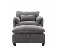 Sillón de lectura extragrande con reposapiés - sillón moderno de ocio en chenilla con bolsillos laterales y cojines, cómodo para salón, dormitorio y apartamento - gris