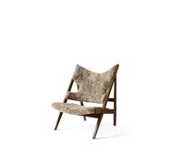 Sillón de Punto Tapizado de Piel de Oveja con Base de Nogal