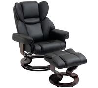 Sillón de relax HOMCOM con taburete, sillón de TV giratorio, sillón de TV con radio reclinableCión, sillón de descanso, sillón reclinable para sala de estar, dormitorio, cuero sintético Black