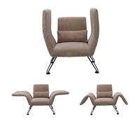 Sillón de salón moderno, gris, tejido a rayas, patas de metal, cómodo sillón de relax con cojín, adecuado para salón, dormitorio y balcón, marrón claro