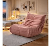 Sillón de suelo de tela rizada, calentador salón sin pies, sofá perezoso de 1 plaza, sillón relax acolchado para salón, dormitorio, lectura y zona de relajación, 105 x 86 x 75 cm (rosa)