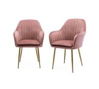 Sillón De Terciopelo Con Patas De Metal, Set De 2, Rosa Viejo