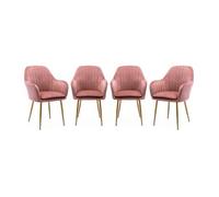 Sillón De Terciopelo Con Patas De Metal, Set De 4, Rosa Viejo