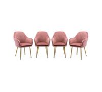 Sillón De Terciopelo Con Patas De Metal, Set De 4, Rosa Viejo