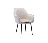 Sillón de terciopelo con patas de metal, shella, blanco roto, 57x59x84.5 cm